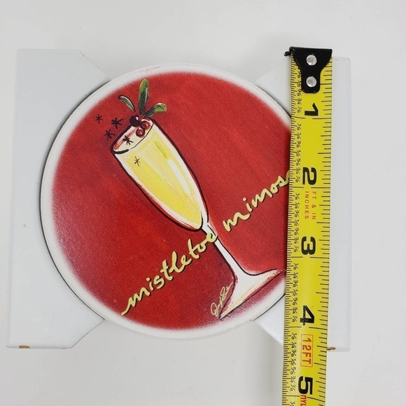 16. Ceramic Martini Mistletoe Mimosa Round Holiday Party Coasters Set of 4 - Picture 12 of 13